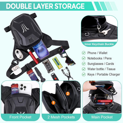 BKNOOU Drop Leg Bag for Men Women Motorcycle Leg Bags Tactical Thigh Bag with Removable Leg Straps Waterproof Fanny Pack Outdoor Leg Pouch for Running Hiking Climbing Cycling Fishing Travel Riding