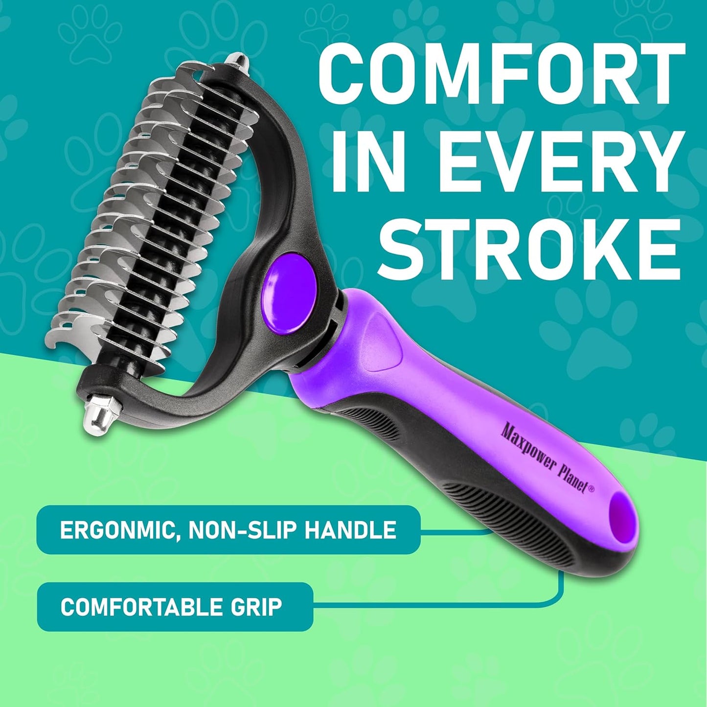 Maxpower Planet Pet Grooming Brush - Double Sided Shedding, Dematting - Undercoat Rake for Dogs - Dog Grooming Brush - Deshedding Brush for Dogs - Dog Brush, Cat Brush, Reduce Shedding by 95%, Black