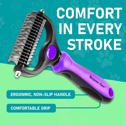 Maxpower Planet Pet Grooming Brush - Double Sided Shedding, Dematting - Undercoat Rake for Dogs - Dog Grooming Brush - Deshedding Brush for Dogs - Dog Brush, Cat Brush, Reduce Shedding by 95%, Black