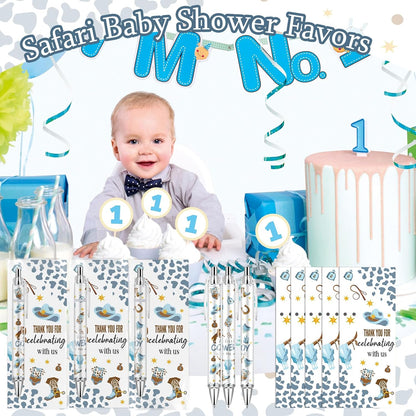 Lebsitey 50 Sets Pen Baby Shower Favors Gifts for Guests Includes 50 Rolling Paper Ballpoint Pens and 50 Greeting Thank You Bookmarks Baby Shower Party Favors (Safari)