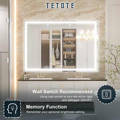 TETOTE 36 x 28 Bathroom LED Mirror Bedroom LED Mirror Fashion Style Vanity Makeup Mirror Dimmable Anti-Fog Wall Mounted Birthday Gift Housewarming Gift Wedding Gift