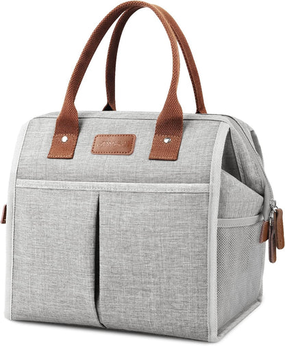 Lunch Bag for Women & Men, Insulated Lunch Box Cooler Tote Bags, Adult Reusable Lunch Boxes with Water Resistant for Work, Travel and Picnic (Grey)