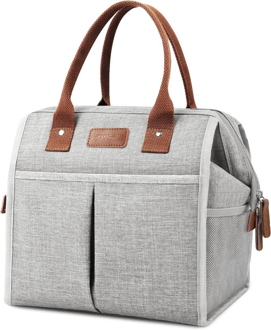 Lunch Bag for Women & Men, Insulated Lunch Box Cooler Tote Bags, Adult Reusable Lunch Boxes with Water Resistant for Work, Travel and Picnic (Grey)