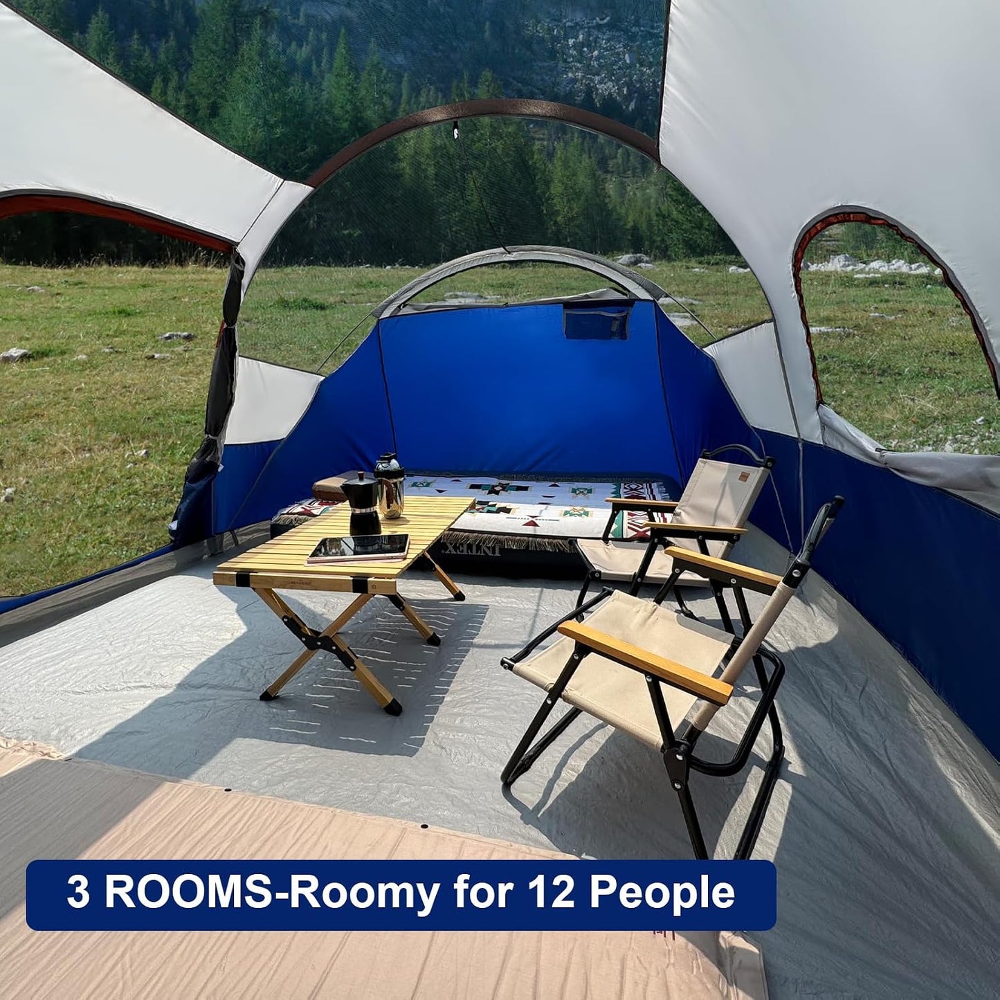 CAMPROS CP 12 Person Camping Tent, 3-Room Family Tent, Rainfly, Waterproof