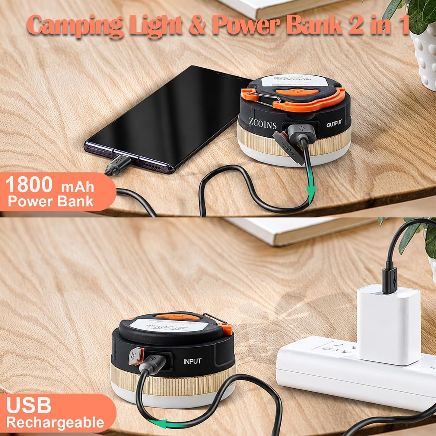 2 Pack Camping Lights Lanterns, USB Rechargeable LED Tent Light with Magnetic Base, 4 Modes with Hook, Portable Waterproof Outdoor Camping Lantern for Hiking, Fishing, Emergency