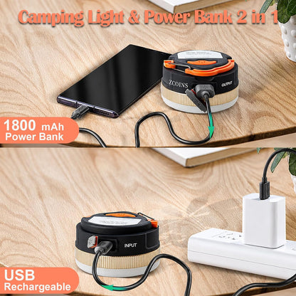 2 Pack Camping Lights Lanterns, USB Rechargeable LED Tent Light with Magnetic Base, 4 Modes with Hook, Portable Waterproof Outdoor Camping Lantern for Hiking, Fishing, Emergency