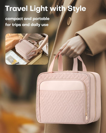 HOTOR Travel Toiletry Bag for Women - Spacious Toiletry Bag for Men, Waterproof Makeup Bag with Hanging Hook and Multiple Pockets, Travel Accessories, Travel Essentials, Black, Medium