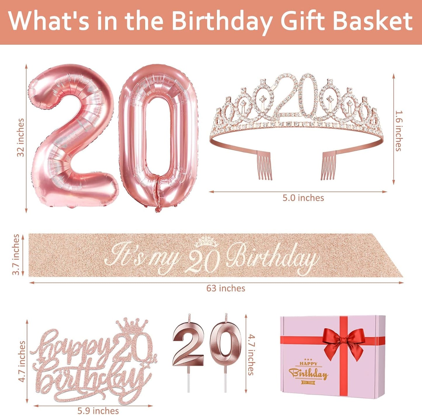65th Birthday Decorations for Women, Including 65th Birthday Sash and Crown, Cake Topper and Candles, Number Balloons Rose Gold, 65 Year Old Gifts for Women