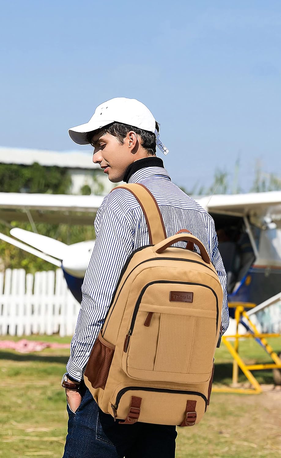 Tzowla Canvas Laptop Backpack Men,Bag for Women,School Travel College Work Rucksack Fits 15.6 Inch Laptop,Bookbag with USB Charging Port,Dark Grey