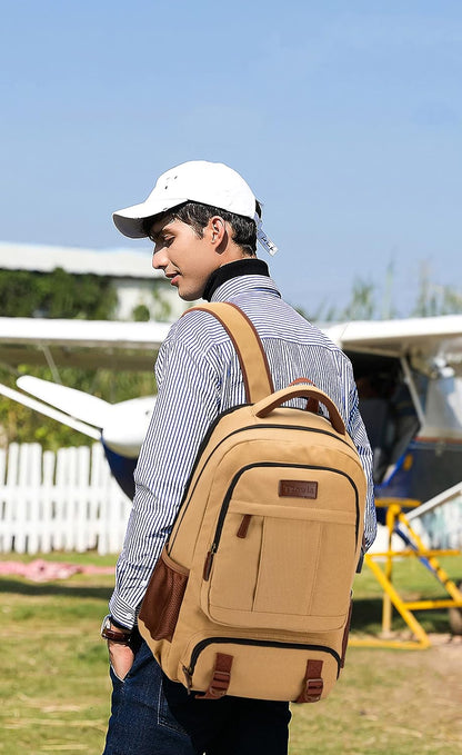 Tzowla Canvas Laptop Backpack Men,Bag for Women,School Travel College Work Rucksack Fits 15.6 Inch Laptop,Bookbag with USB Charging Port,Dark Grey