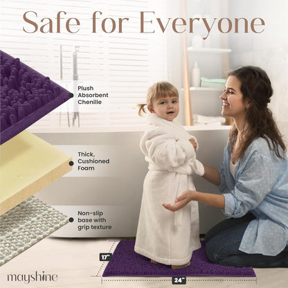 Soft Plush Chenille Bathroom Rug, Absorbent Microfiber Bath Mat, Machine Washable, Non-Slip Grip, Quick-Dry, Thick Shag Carpet Great for Bath, Shower Floor, Bedroom, or Door Mat (Beige, 17x24)