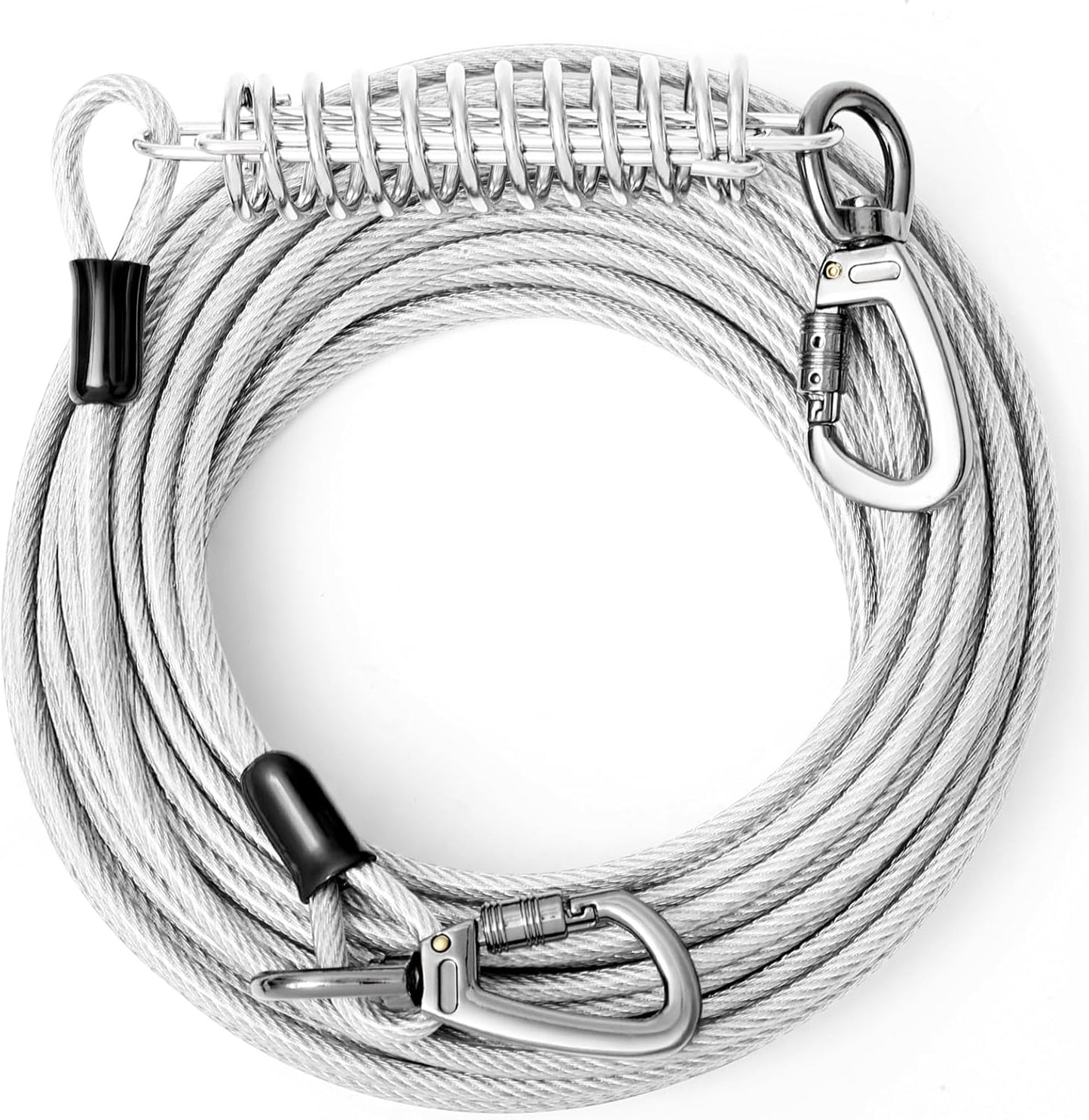 VST Dog Tie Out Cable 50FT-600LBS Break Strength,Heavy Duty Dog Leads for Yard with Shock Absorbing Spring & Lockable Hook,Outside Long Leash Cable,Chew Proof Dog Line for Small Medium Large Dogs