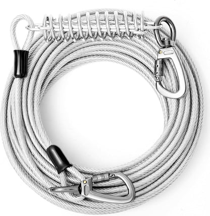 VST Dog Tie Out Cable 50FT-600LBS Break Strength,Heavy Duty Dog Leads for Yard with Shock Absorbing Spring & Lockable Hook,Outside Long Leash Cable,Chew Proof Dog Line for Small Medium Large Dogs