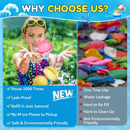 Reusable Silicone Water Balloons Set of 12 – Quick Fill Self-Sealing Magnetic Water Balls for Kids and Adults, Summer Outdoor Water Toys for Pool, Beach, and Backyard Games - PuriLite