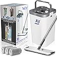 Mop and Bucket Set with Pump System for Home, Hands Free Self Cleaning with 3 Compartments to Separate Clean from Dirty Water, with 2 Machine Washable Microfiber Mop Pads, Patent Pending, in Gift Box