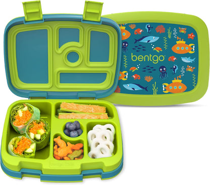 Bentgo Kids Prints Leak-Proof, 5-Compartment Bento-Style Kids Lunch Box - Ideal Portion Sizes for Ages 3-7, Durable, Drop-Proof, Dishwasher Safe, & Made with BPA-Free Materials (Green Rainbow)