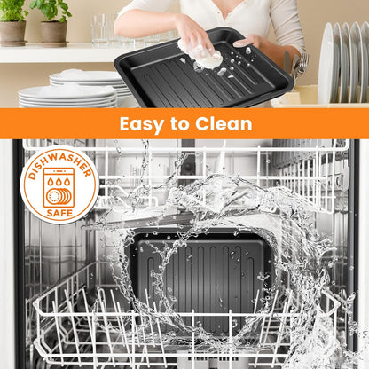 Air Fryer Toaster Oven Accessories for COSORI Smart 12 in 1 C130 CS130 CO130 Convection Oven, 14’’*12’’ Non-Stick Rectangle Air Fryer Rack Replacement Parts Grill Pan Grill Plate Crisper Plate Tray