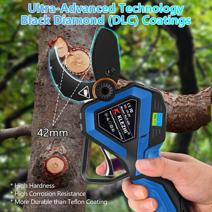K KLEZHI Cordless Electric Pruning Shears, Rechargeable Battery, 42MM (1.65 Inch) Cutting Diameter Fruit Tree Branches Cutter,Good for Arthritis Hands 8-10 Working Hours Black