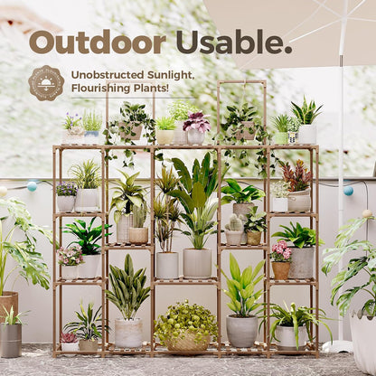 Bamworld Plant Stand Indoor Outdoor Hanging Plant Shelf for Multiple Plants Pots Wood Flower Stand Tall Large Flower Holder for Living Room, Patio, Balcony, Garden Decor, Brown