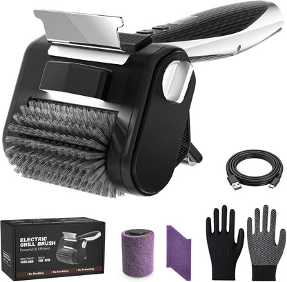 Electric Grill Brush with LED Light, Efficient Grill Cleaning Brush with 350 RPM Stainless Power Roller, Grill Brush Bristle Free Blasts Away Burnt-On Food for Gas/Charbroil Grates (Black)