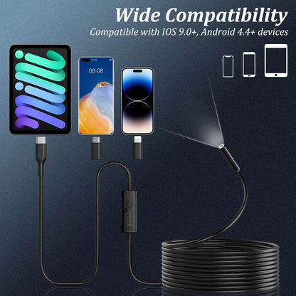 Endoscope Camera with Light, Ennovor 1920P HD, Endoscope Inspection with 8 Adjustable LED Lights, Borescope with Flexible Rigid Snake Camera, IP67 Waterproof and No WiFi Required, for Android iOS