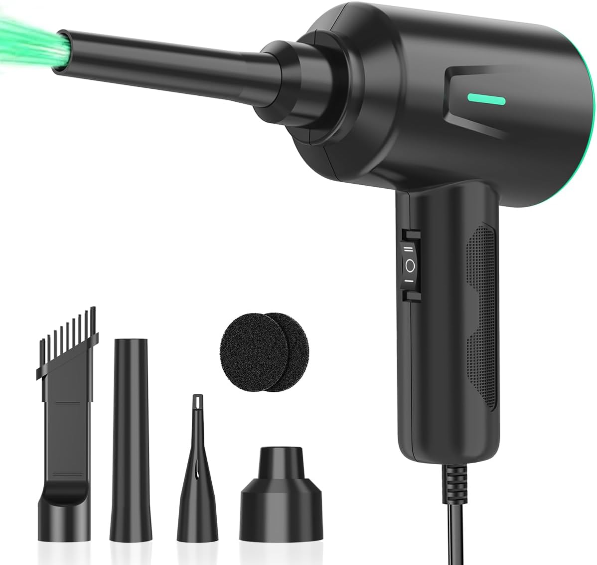 Electric Air Duster for Computer Cleaning, High Power Compressed Air Blower with 2 Speed Settings, Reusable Keyboard and PC Cleaner (Green)