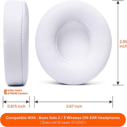 WC Extra Thick Replacement Earpads for Beats Solo 2 & 3 by Wicked Cushions - Ear Pads for Beats Solo 2 & 3 Wireless ON-Ear Headphones - Soft Leather, Luxury Memory Foam, Strong Adhesive | White