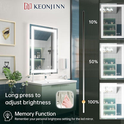 Keonjinn 40 x 24 Inch LED Mirror, Bathroom Mirror with Lights, LED Vanity Mirror, Wall Mounted Anti-Fog Dimmable Lighted Makeup Mirror for Bedroom, IP54 Waterproof (Horizontal/Vertical)
