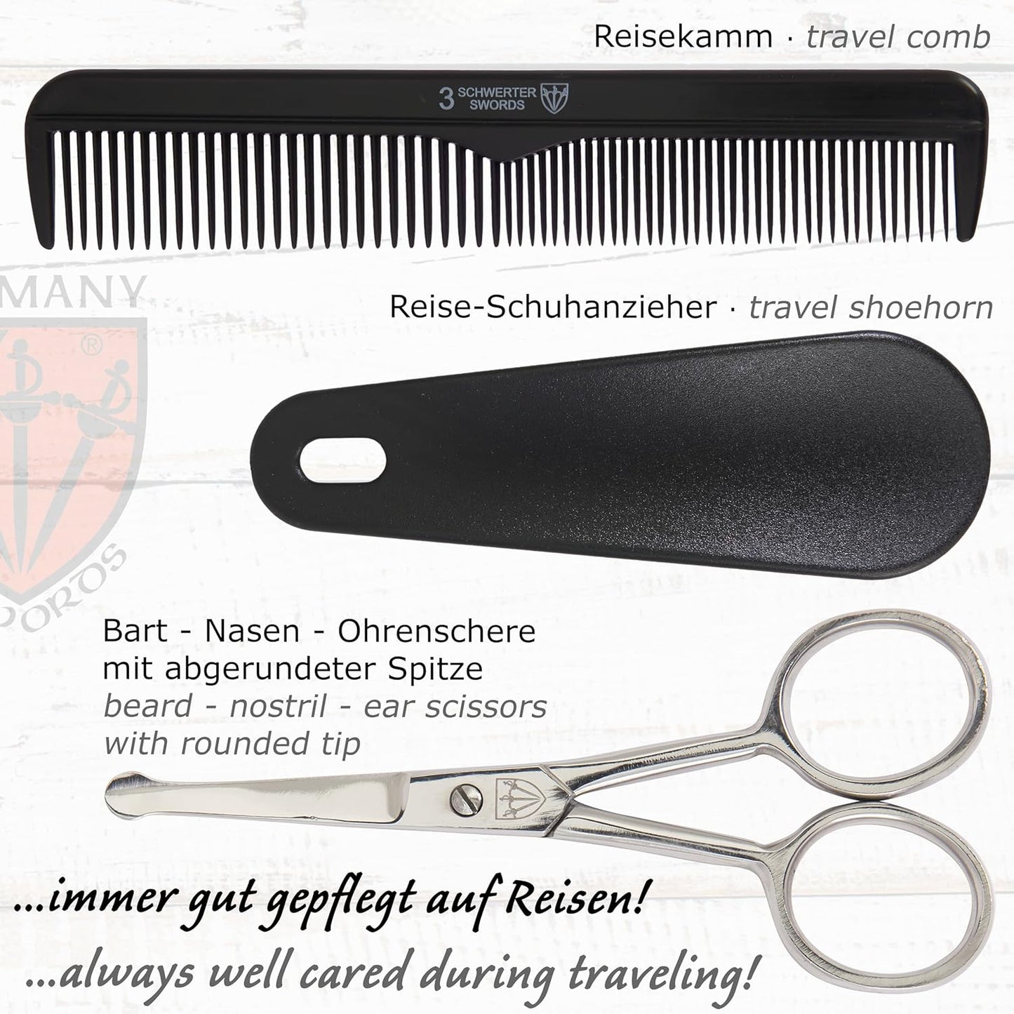 3 Swords Germany - brand quality 10 piece manicure pedicure grooming kit set for professional finger & toe nail care scissors clipper fashion leather case in gift box, Made by 3 Swords (003164)