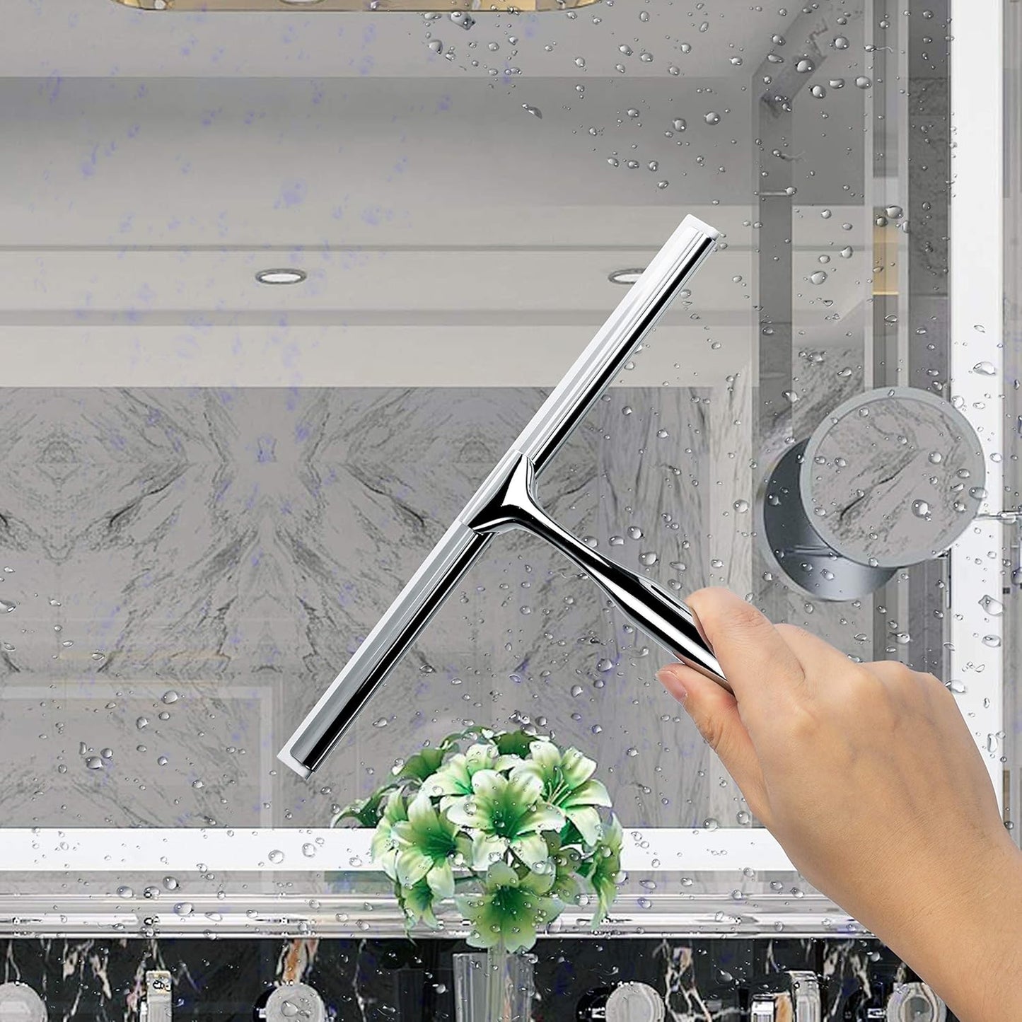 Ettori Shower Squeegee for Glass Doors, Squeegee for Shower Glass Door, Window and Car Glass, Mirrors - All-Purpose Stainless Steel Squeegee, 10 Inches and Black