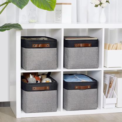 DULLEMELO Storage Baskets for Shelves, Fabric Collapsible Rectangular Storage Bins for Shelves, Closets, Nursery, Home, Office, Empty Gift Baskets (White&Teal)