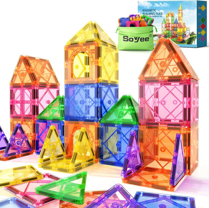 Magnetic Tiles Building Blocks 102pcs Advanced Set STEM Toys for 3+ Year Old Boys and Girls Montessori Toys Toddler Kids Activities Games Christmas New Year Gifts Classroom Must Haves School Supplies