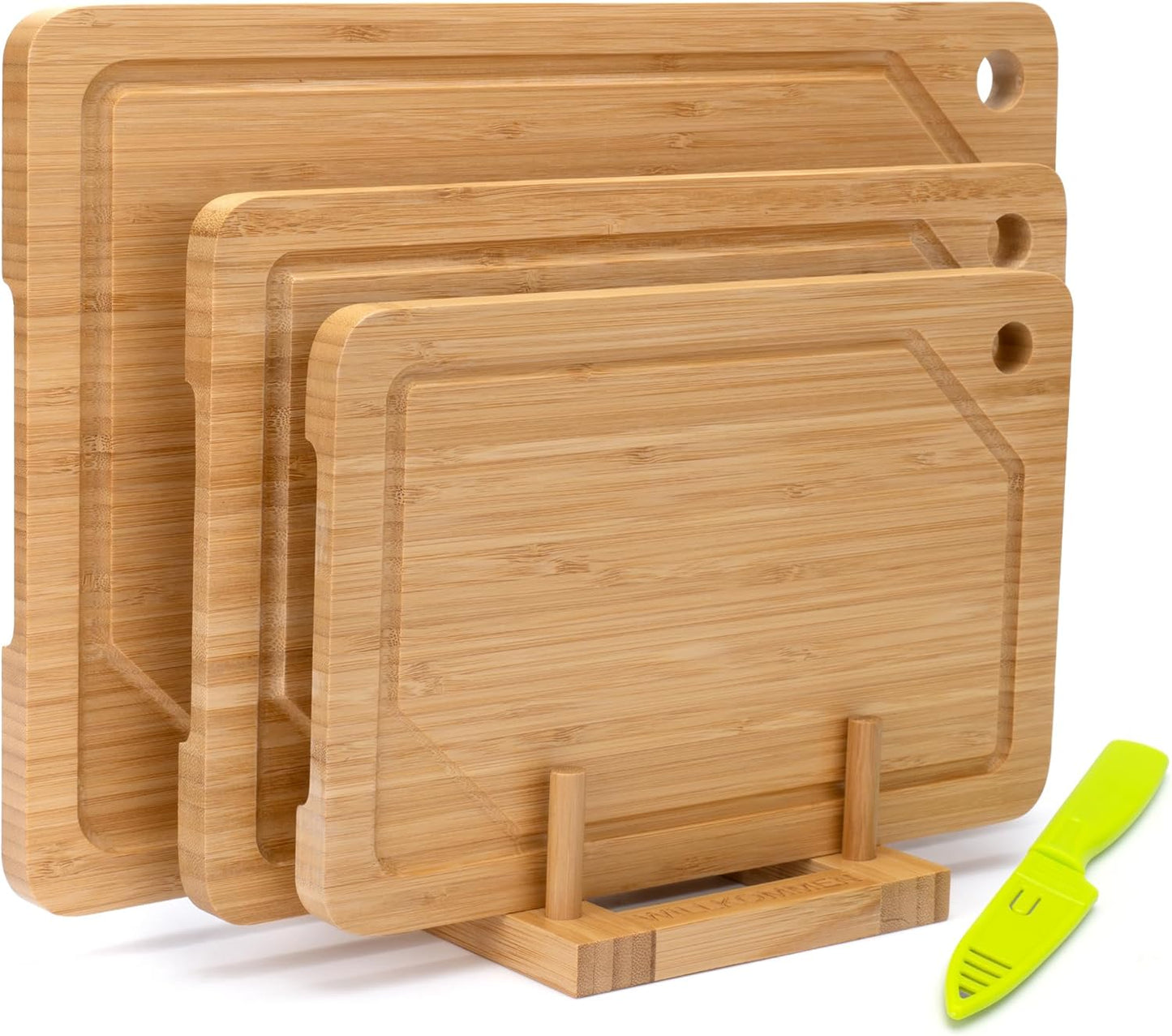 Bamboo Cutting Board Set of 3, Cutting Boards for Kitchen with Juice Groove, Bamboo Chopping Board Set, Serving Board Set for Meat, Fruit Vegetable and Cheese