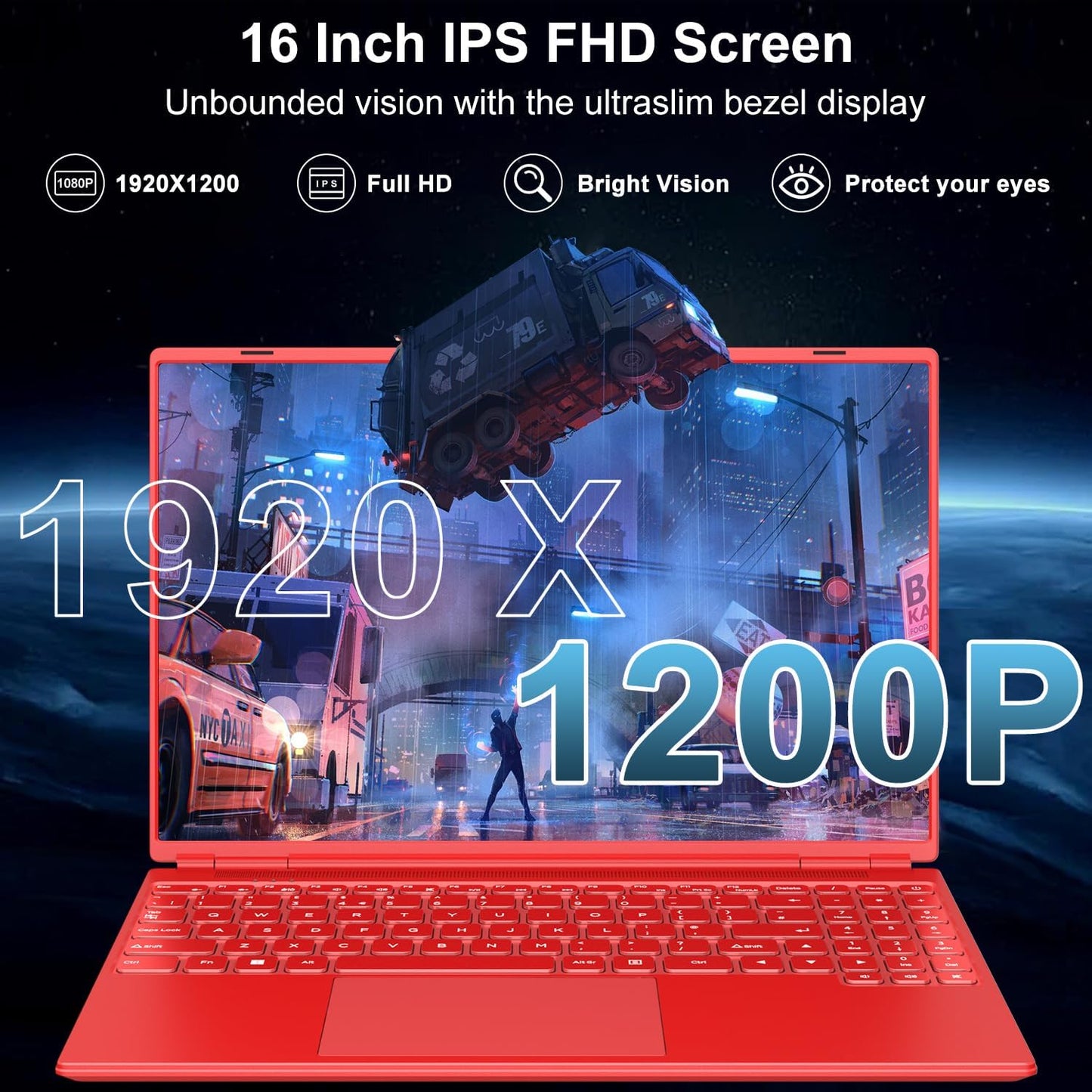 NOTODD Laptop 16" 12GB LPDDR4 512GB SSD Celeron N5095 Up to 2.9Ghz Quad-Core Win 11 PC 1920*1200 2K Screen Dual WIFI Support 2.5" HDD 1TB SSD Expand with Cooling Fan Numeric Keypad for Business-Blue