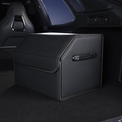 Trunk Organizer,car organizers and storage,black Leather Storage Box with lid,38cm(L) x 33cm(B) x 31.5cm(H),Fiberboard,Collapsible,2K inches³(size A)