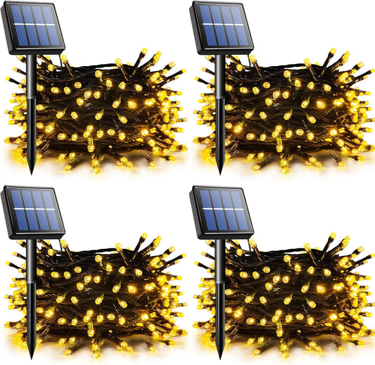 TIANG Solar String Lights, 4 Pack Total 400 LED Solar Outdoor Lights Waterproof, 8 Modes Solar Mini Lights for Garden, Yard, Party, Xmas, Holiday Decor, Warm White