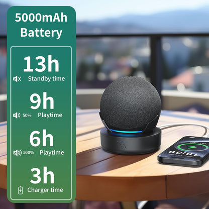 PlusAcc Battery Base for Dot 5th Gen & Dot 4th Gen & Cellphones - 5000 mAh Portable Charger Stand Holder, Rechargeable Charging Dock Station Compatible with Dot 5/4 Gen & Smartphones & Earbuds (Black)