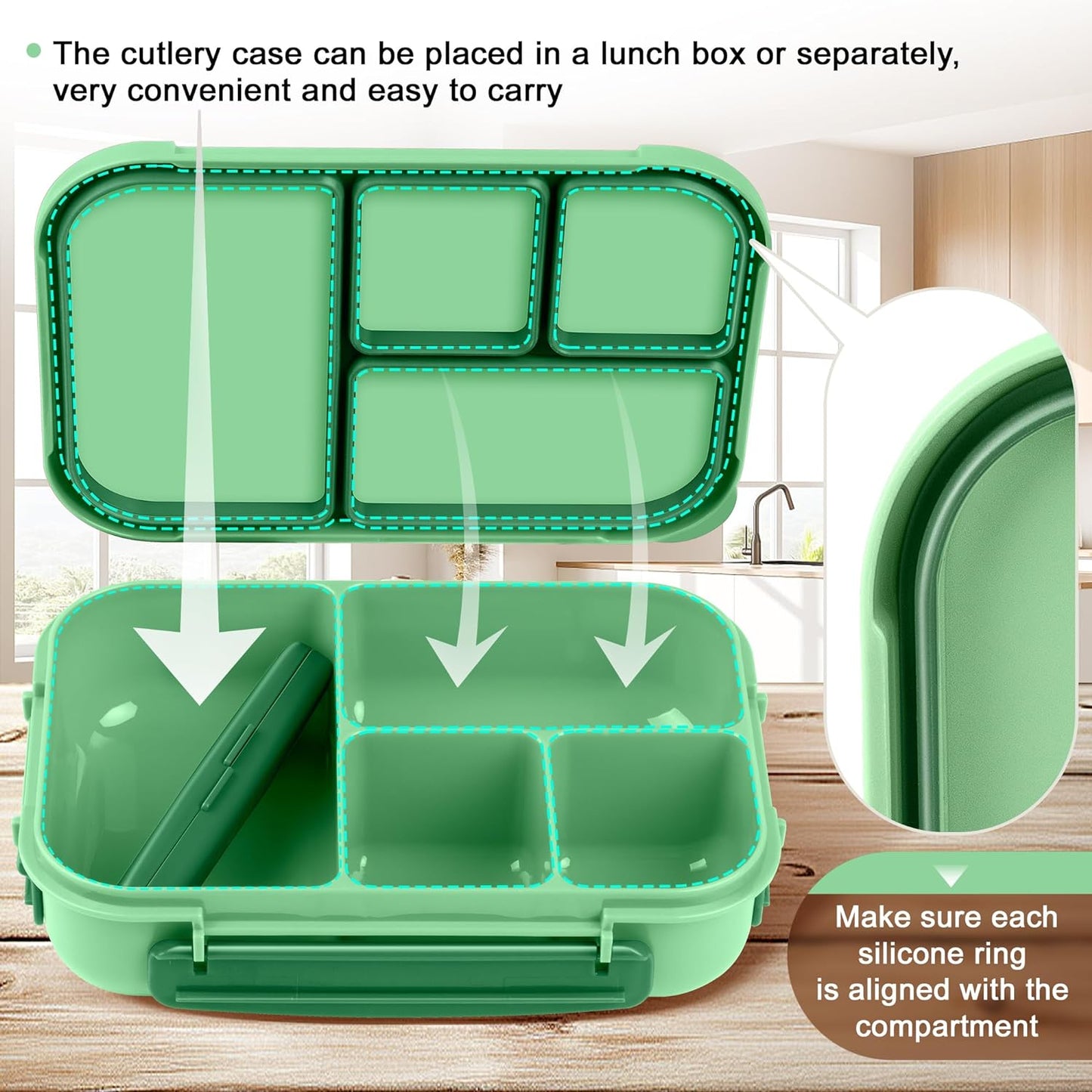 Amathley Lunch Box Kids,Bento Box Adult Lunch Box,Leakproof Lunch Containers for Adults/Kids/Toddler,1200ML-4 Compartments bento Lunch box with Utensil,Microwave & Dishwasher Safe(Dark Gray)