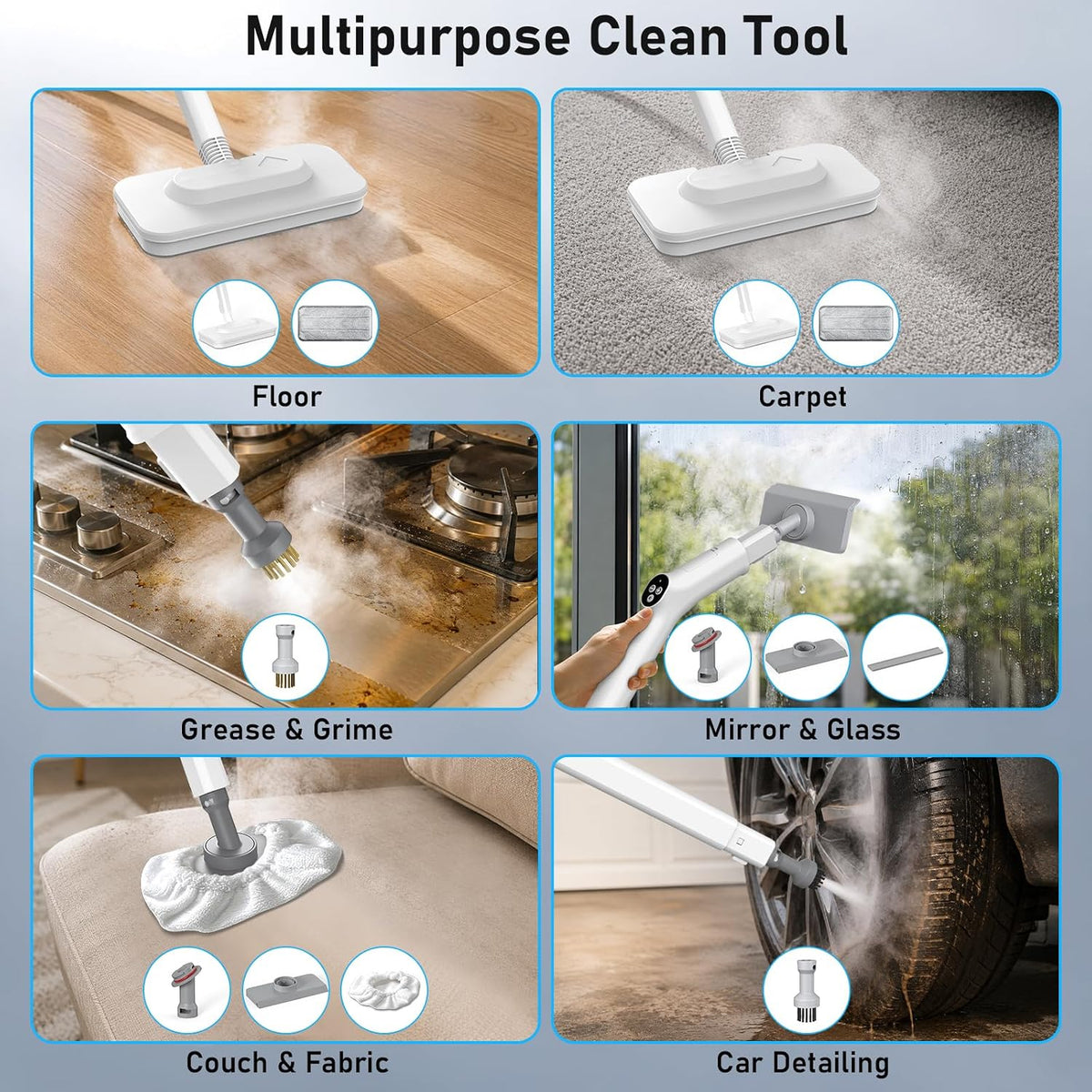 Portable Pressurized Handheld Steam Cleaner for Home, Car, 21 Parts