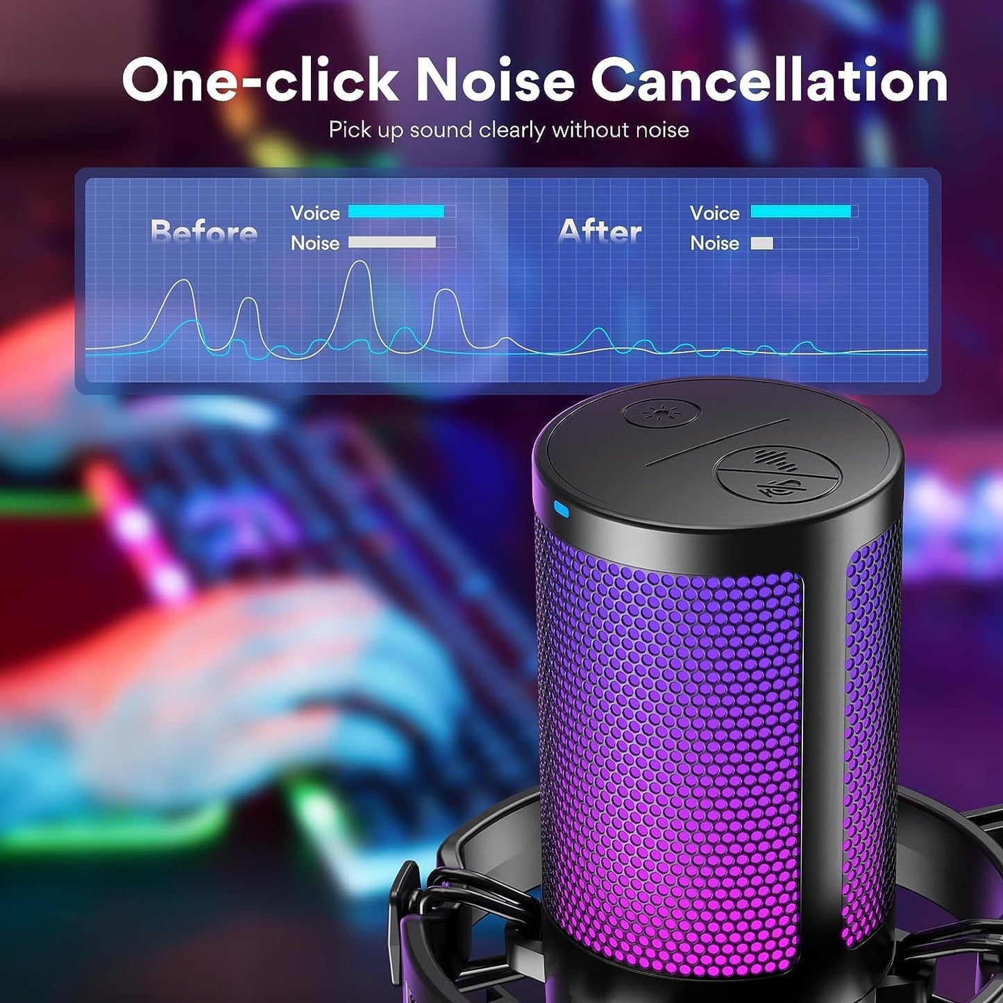 MAONO Gaming USB Microphone, Noise Cancellation Condenser mic with Mute, Gain, Monitoring, Boom Arm for Streaming, Podcast, Vocal, Twitch, YouTube, Discord, PC, Computer, PS4, PS5, Mac, DGM20S