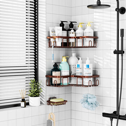 MOFOROCO 3-Pack Shower Caddy Corner Basket Shelf with Soap Holder, No Drilling Traceless Adhesive Shower Wall Shelves, Black Bathroom Shower Storage Organizer（ for 90-Degree Right-Angle Walls）