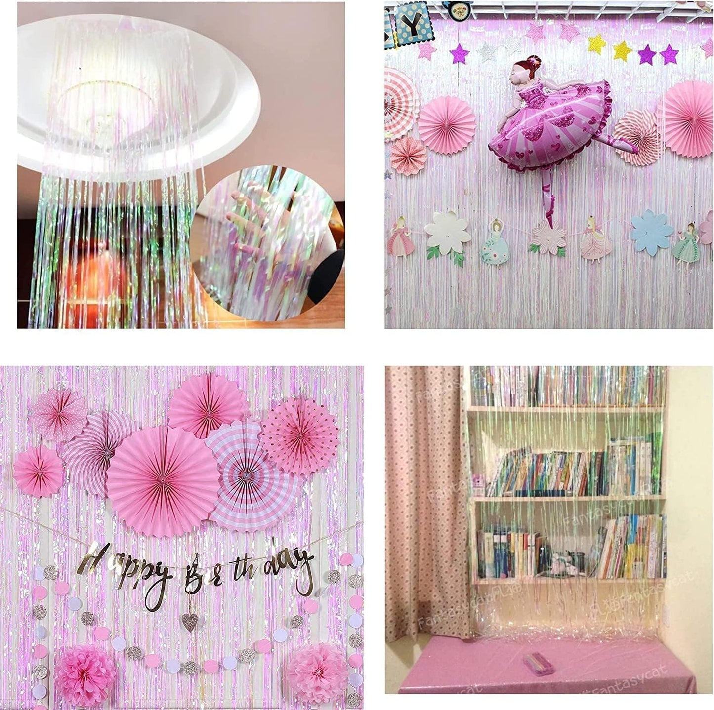 BRAVESHINE Pink Glitter Tinsel Foil Fringe Curtain - 2 Pcs 3.2x8.2 ft Metallic Party Supplies Photo Backdrop for Girl Princess Birthday Unicorn Bachelorette Butterfly Bridal Shower Party Decorations