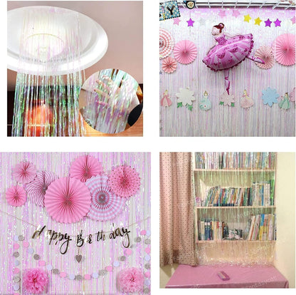 BRAVESHINE Pink Glitter Tinsel Foil Fringe Curtain - 2 Pcs 3.2x8.2 ft Metallic Party Supplies Photo Backdrop for Girl Princess Birthday Unicorn Bachelorette Butterfly Bridal Shower Party Decorations