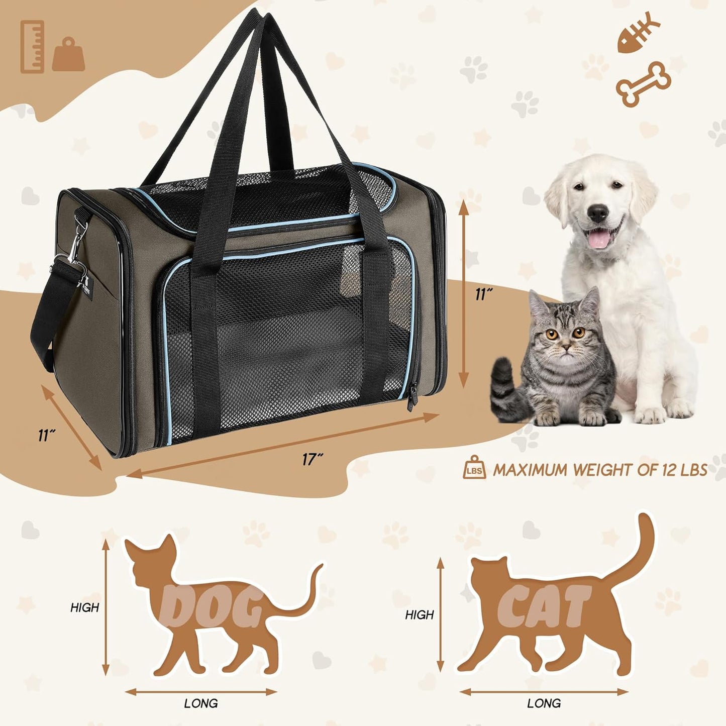 X-ZONE PET Airline Approved Pet Carriers,Soft Sided Collapsible Pet Travel Carrier for Medium Cats and Puppy