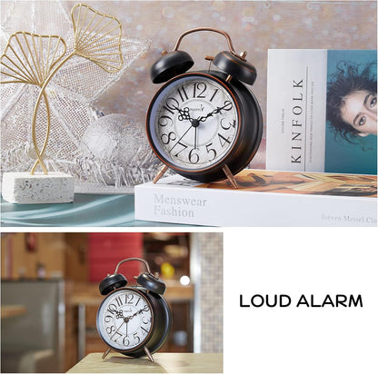FLOITTUY Loud Alarm for Deep Sleepers 4'' Retro Twin Bell Alarm Clock with Backlight for Bedroom and Home Decoration(Retro White)