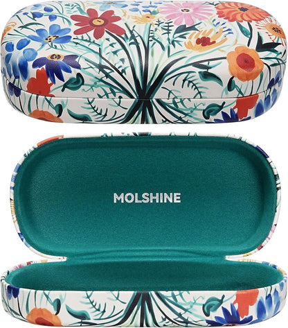 molshine Hard Shell Leather Sunglasses Case,Classic Large Glasses Case for Women Men,Sunglass Eyeglasses