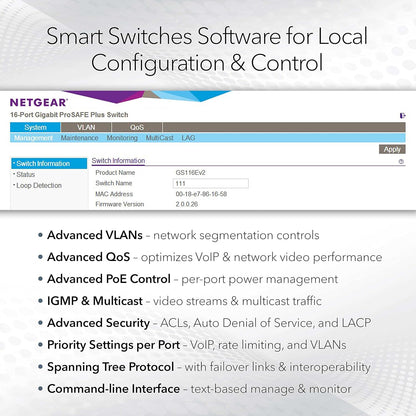 NETGEAR 26-Port PoE Gigabit Ethernet Smart Switch (GS724TP) - Managed, 24 x 1G, 24 x PoE+ @ 190W, 2 x 1G SFP, Optional Insight Cloud Management, Desktop or Rackmount, and Limited Lifetime Protection