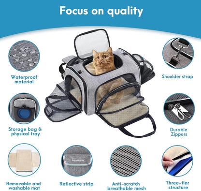 Cat Travel Bag 4 Sides Expandable Pet Carrier Airline Approved Folding Soft Sided Transport Tote Bag for cat
