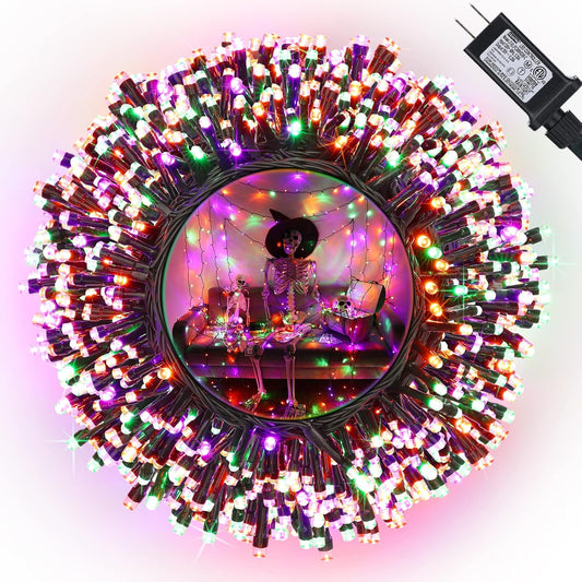 Halloween Lights, 114ft 300 LED Halloween String Lights with 8 Modes, Waterproof Low Voltage Orange & Green & Purple Fairy String Light for Halloween Party, Garden, Indoor Outdoor Halloween Decor