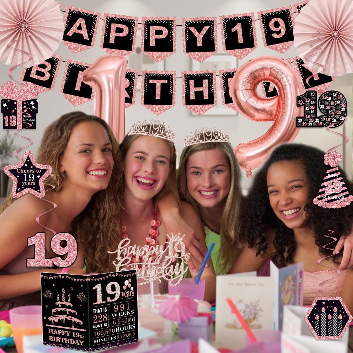 40th Birthday Decorations for Women,32pcs 40th Birthday Party Decorations,Including Backdrop, Crown,Sash,banner, Hanging Swirl,Cake Topper,balloons,Paper Fans,Anniversary Card and paper fans